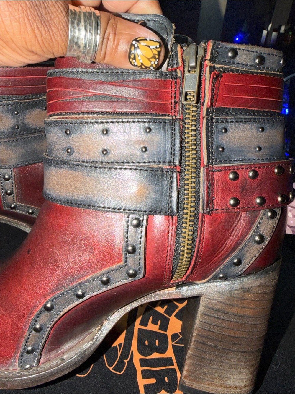 Freebird by Steven Red and Brown Leather Ankle Boots - Picture 13 of 16